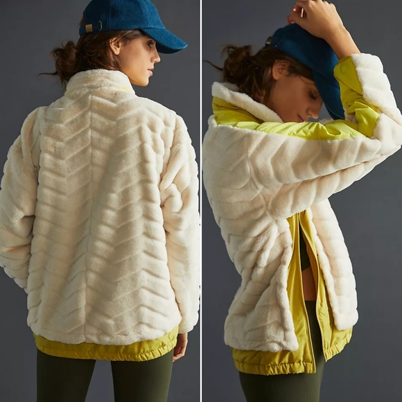 Anthropologie Cream Teddy Jacket with Yellow Accents - Picture 1 of 6